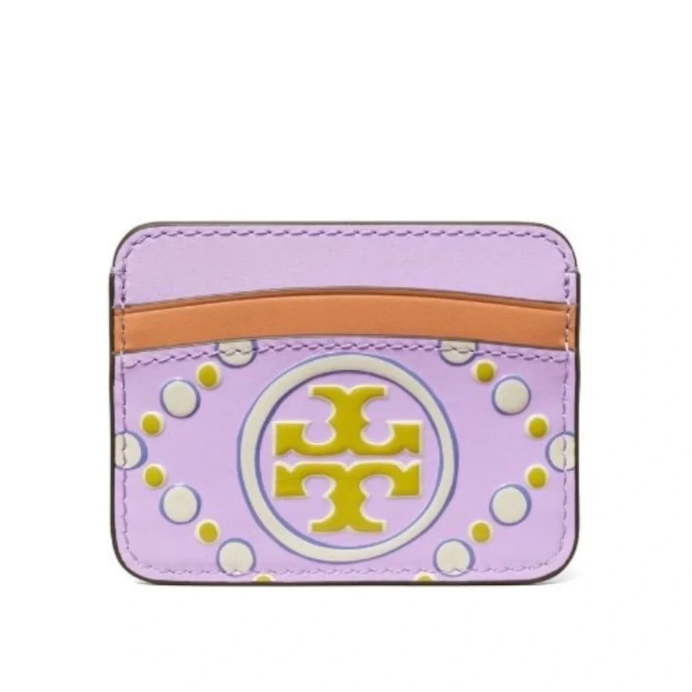 Tory Burch T Monogram Contrast Embossed Card Case Lavender New Ivory Purple